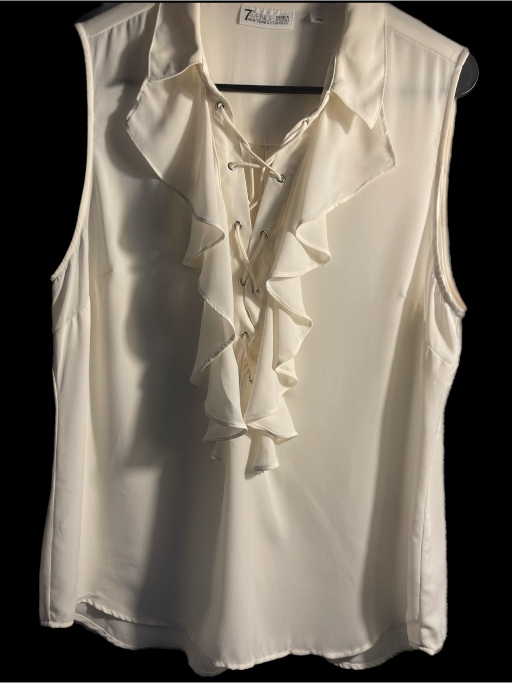 7th Avenue Cream Ruffle Lace-Up Sleeveless Top Size L